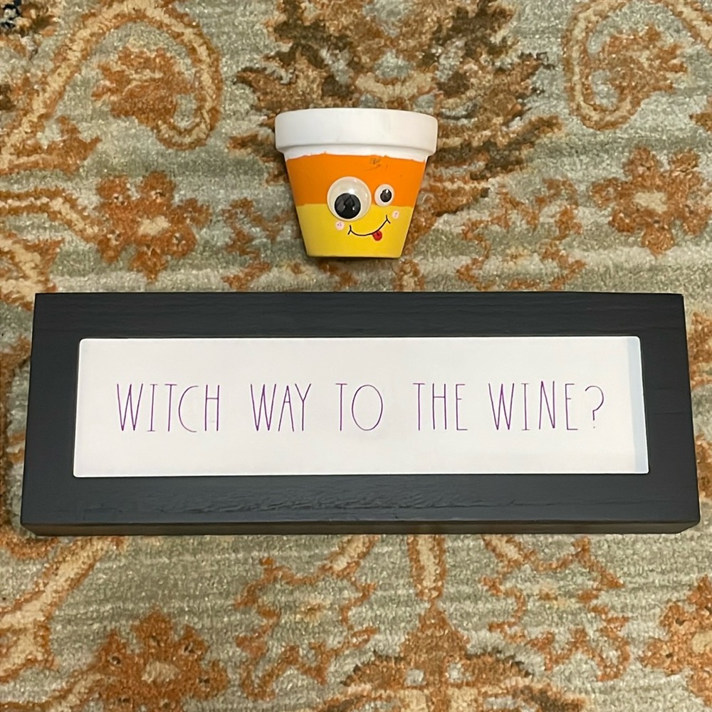 Halloween Decor Bundle “Witch Way To The Wine” and Candy Corn Face Plant Pot
